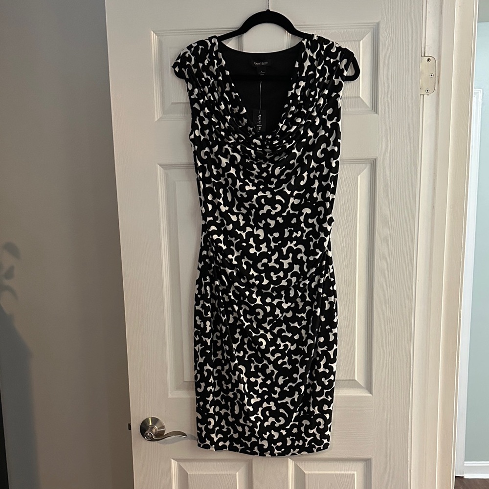White House Black Market Black and White Midi Dress
